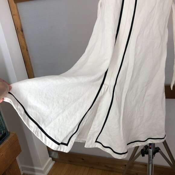 Zara 100% Linen White with‎ Black Trim Fit Flare Dress Sz L - Picture 4 of 14